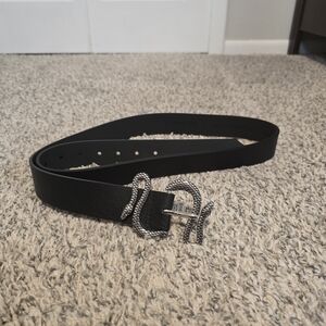 Express Black Women's Belt with Silver Snake-Style Buckle
